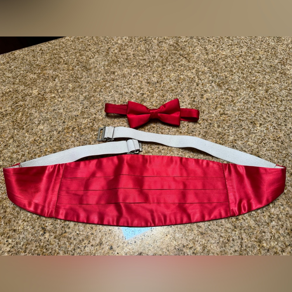 Red Satin Cummerbund and Bow Tie Set